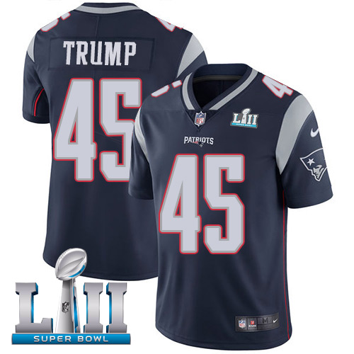 Nike Patriots #45 Donald Trump Navy Blue Team Color Super Bowl LII Men's Stitched NFL Vapor Untouchable Limited Jersey - Click Image to Close